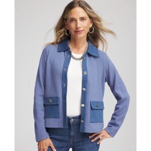 CHICO'S Denim Colorblock Marl Shirt Jacket, Shacket, Blue Lotus, Sz 4 (XXL)